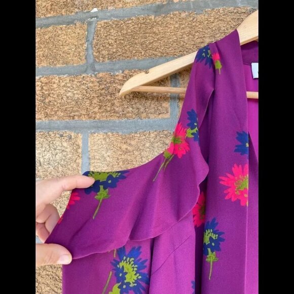 Tanya Taylor Adriene Spaced-Out Floral Cold-Shoulder Silk Blouse size LARGE/4 - Picture 4 of 12